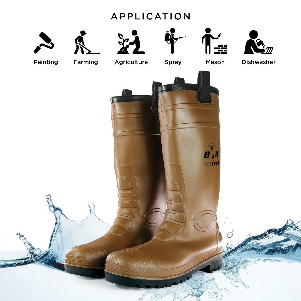 Black Hammer Safety Rain Boots 35cm with Steel Toe Cap and Steel Midsole BH(LL5)