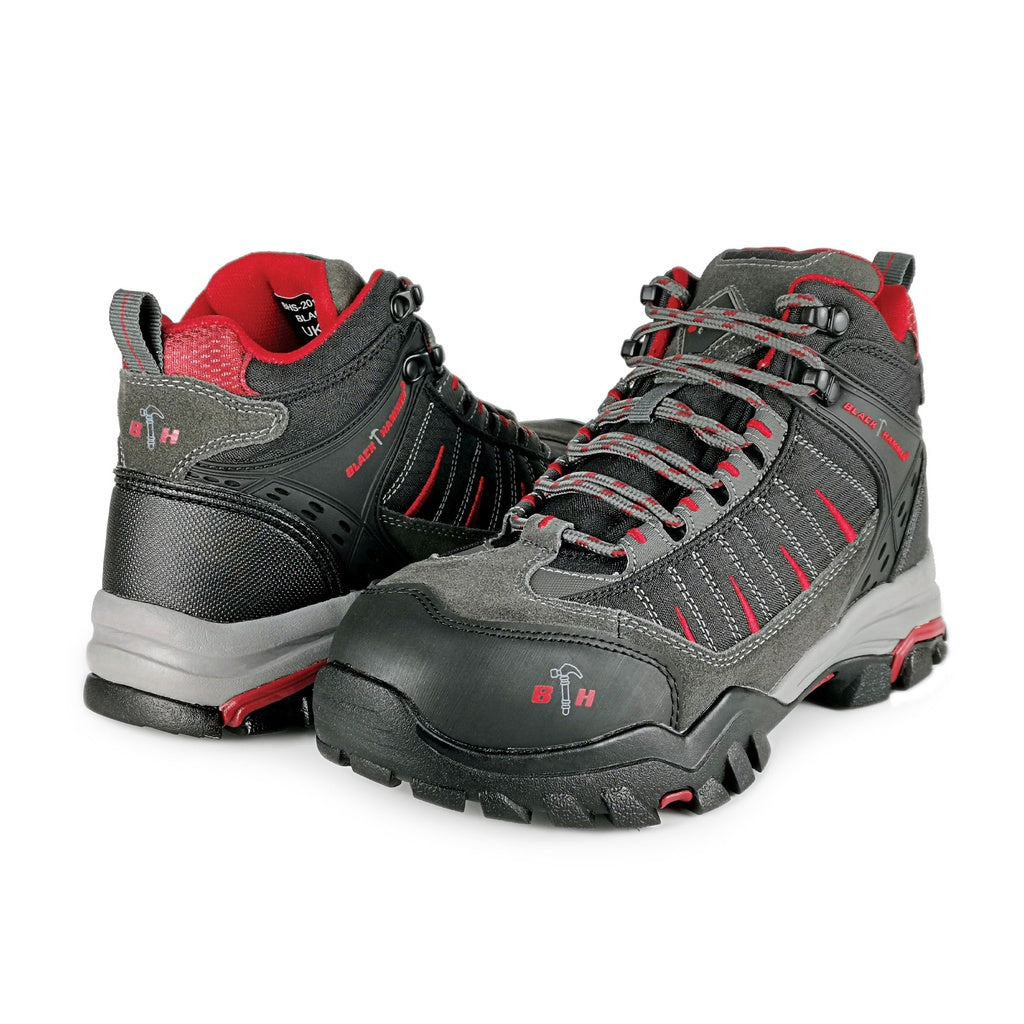 Black Hammer Trek II Men Mid Cut Safety Shoes BHS201604 - BLACK SAFE OUTLET