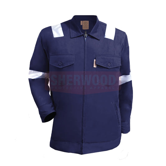 Tulen Cotton Jacket Workshop Workwear With Reflector - BLACK SAFE OUTLET