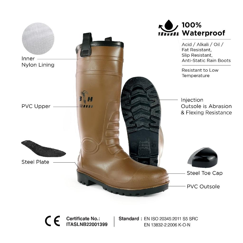 Black Hammer Safety Rain Boots 35cm with Steel Toe Cap and Steel Midsole BH(LL5)