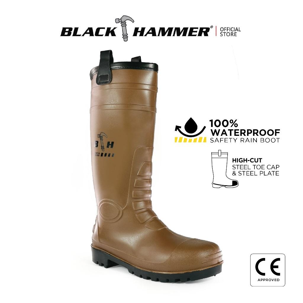 Black Hammer Safety Rain Boots 35cm with Steel Toe Cap and Steel Midsole BH(LL5)
