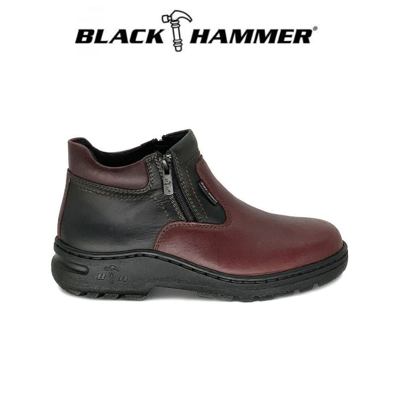 Black Hammer Mid Cut Double Zip Safety Shoes Genuine Leather Oil Resistant Nail Proof