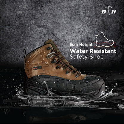 BLACKHAMMER WATERPROOF SAFETY SHOE Steel Toe Cap Imported EN 12568 certified to withstand up to 200 joule impact and 15,000 newton compressions.Steel MidsoleImported EN 12568 certified steel plated lie between you and danger. MD+Rubber Outsole with Oil Resistant + Anti SlipGiving Outsole Best Waterproof Safety Shoes