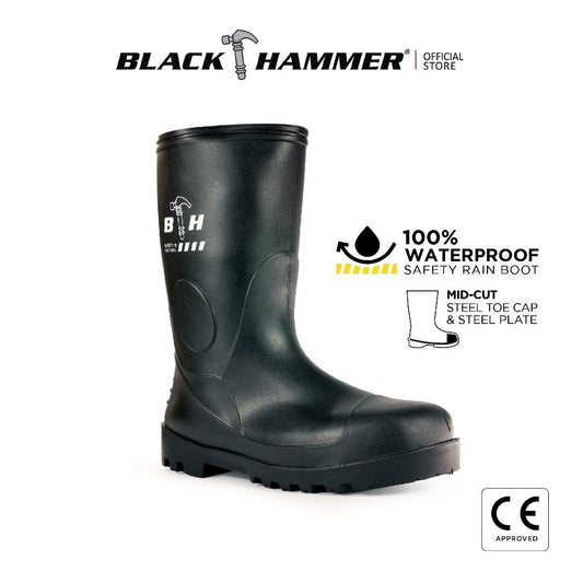 Black Hammer Safety Rain Boots 27cm with Steel Toe Cap and Steel Midsole BH(LL1)