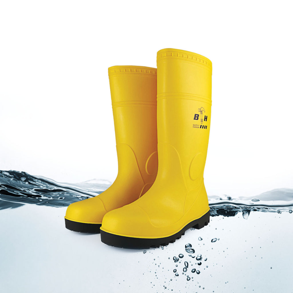 Black Hammer Safety Rain Boots with Steel Toe Cap and Steel Midsole BH(LL2)Yellow - BLACK SAFE OUTLET