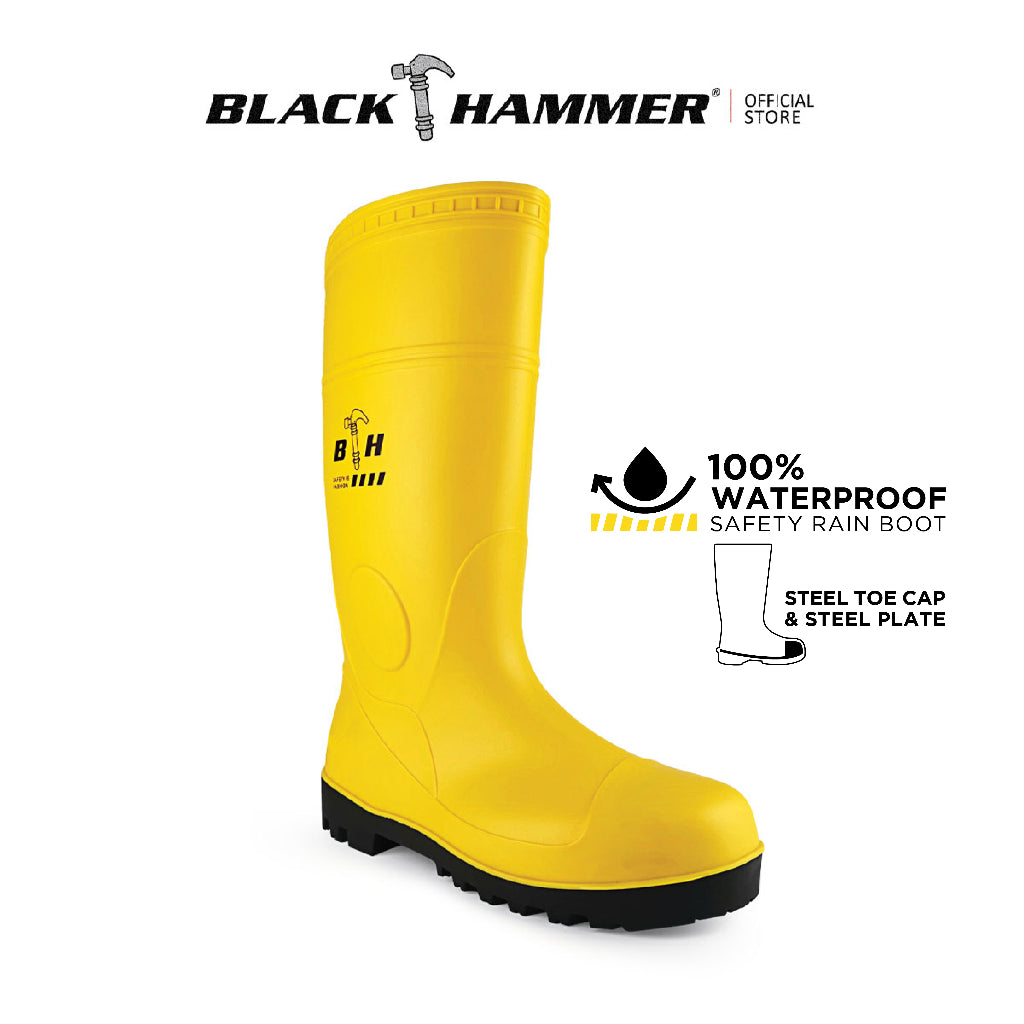 Black Hammer Safety Rain Boots with Steel Toe Cap and Steel Midsole BH(LL2)Yellow - BLACK SAFE OUTLET