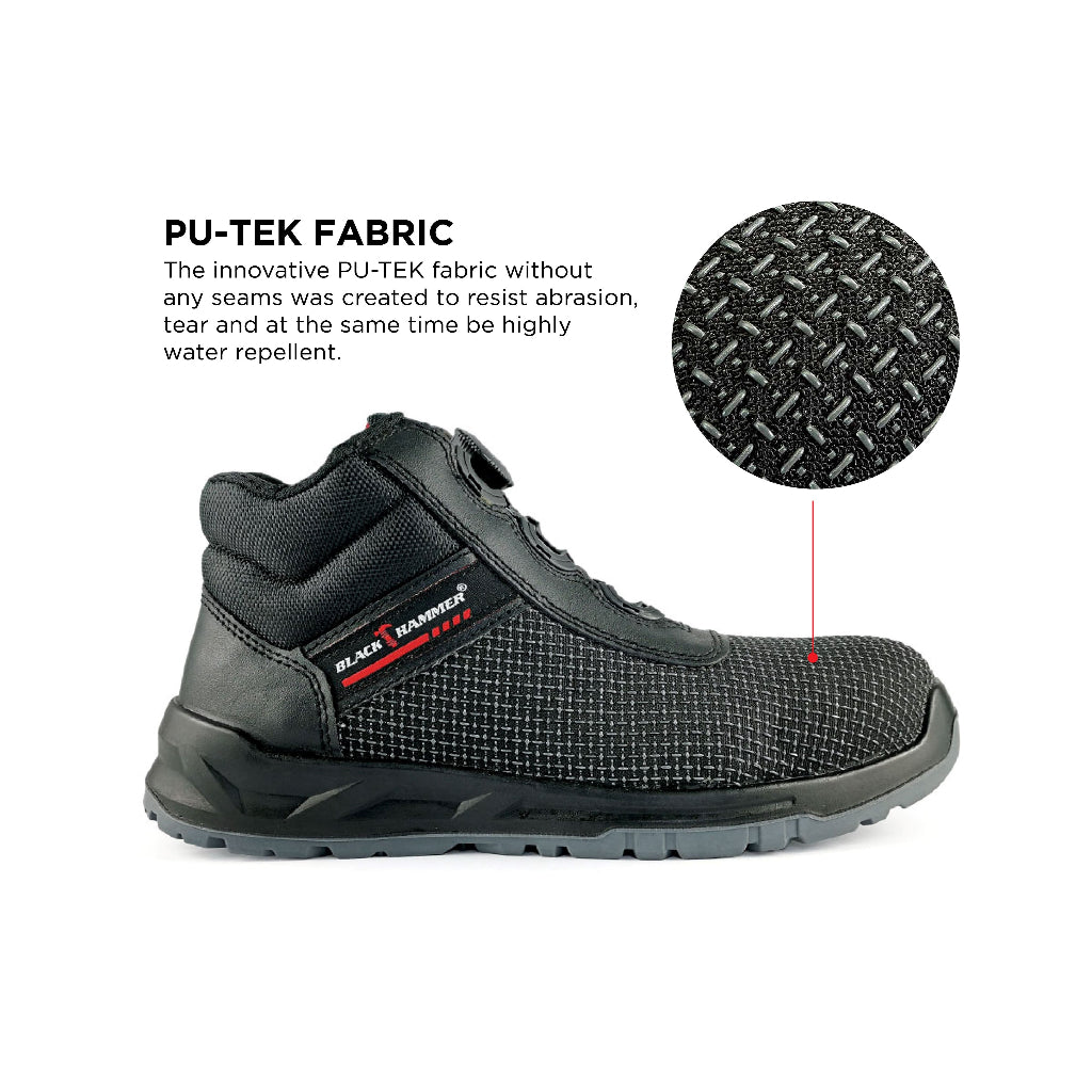 Black Hammer Men Sport Series Mid Cut with Fast Lock Safety Shoes BH-1503-BI