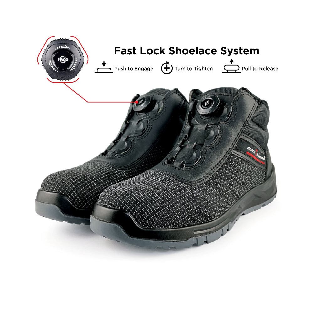 Black Hammer Men Sport Series Mid Cut with Fast Lock Safety Shoes BH-1503-BI