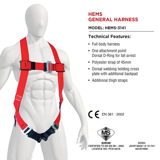Black Hammer HEMS Full Body Harness and Double Lanyard with Big Hook Hems-3141 - BLACK SAFE OUTLET
