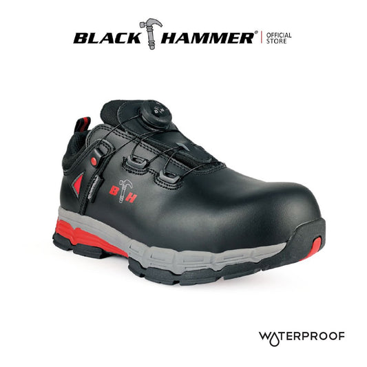 BLACK HAMMER Pro Series Safety Shoes BH-1106-RS: Genuine Leather, Anti-Slip Outsole, Waterproof, Composite Toe Cap, Kevlar Midsole. Ultimate protection. Best Safety Shoes Malaysia
