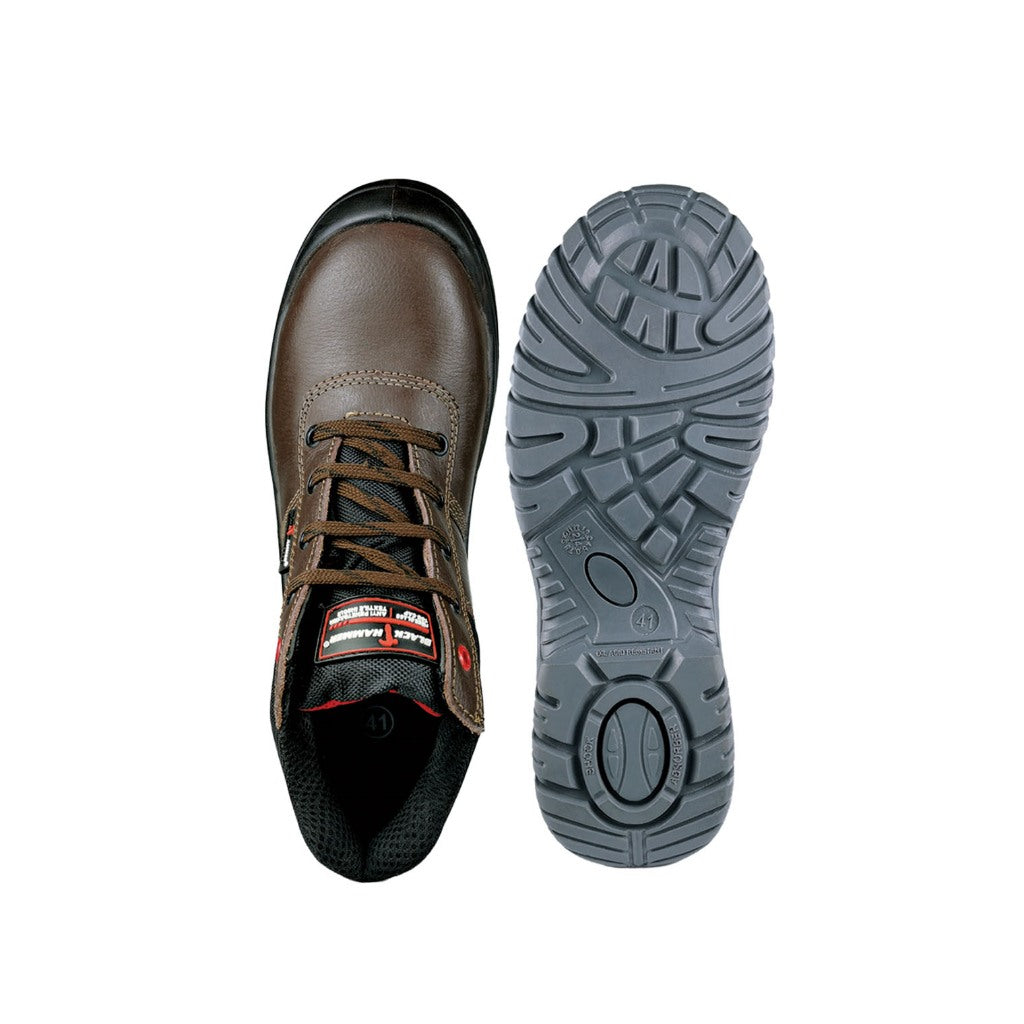 Black Hammer Men Mid Cut with Shoelace Safety Shoe BH-1508-BI