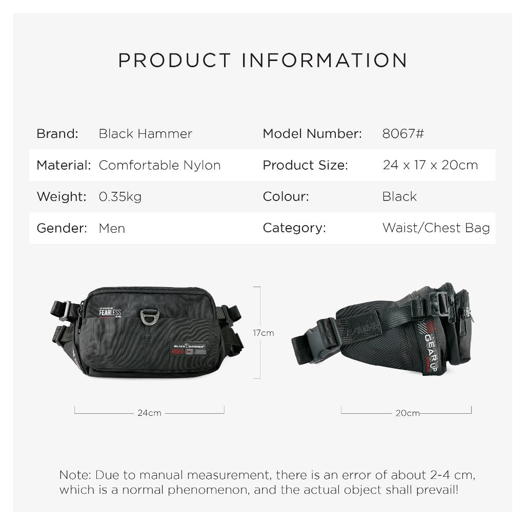 Black Hammer Men Waist Bag 8067