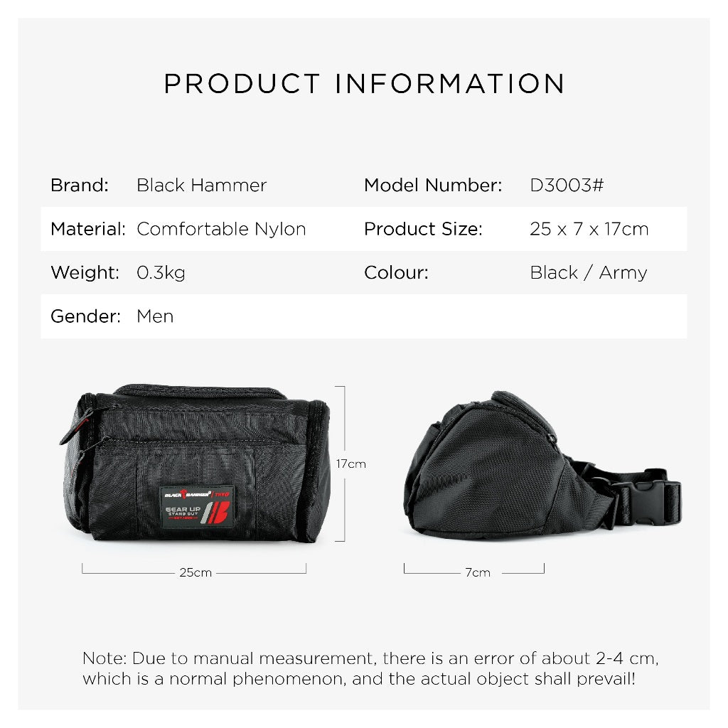 Black Hammer Men Waist Bag D3003