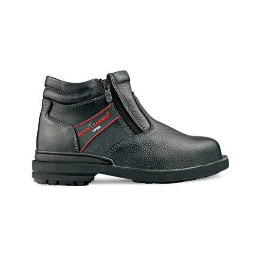 Black Hammer Men Mid Cut with Double Zip Safety Shoe BHS26618 - BLACK SAFE OUTLET