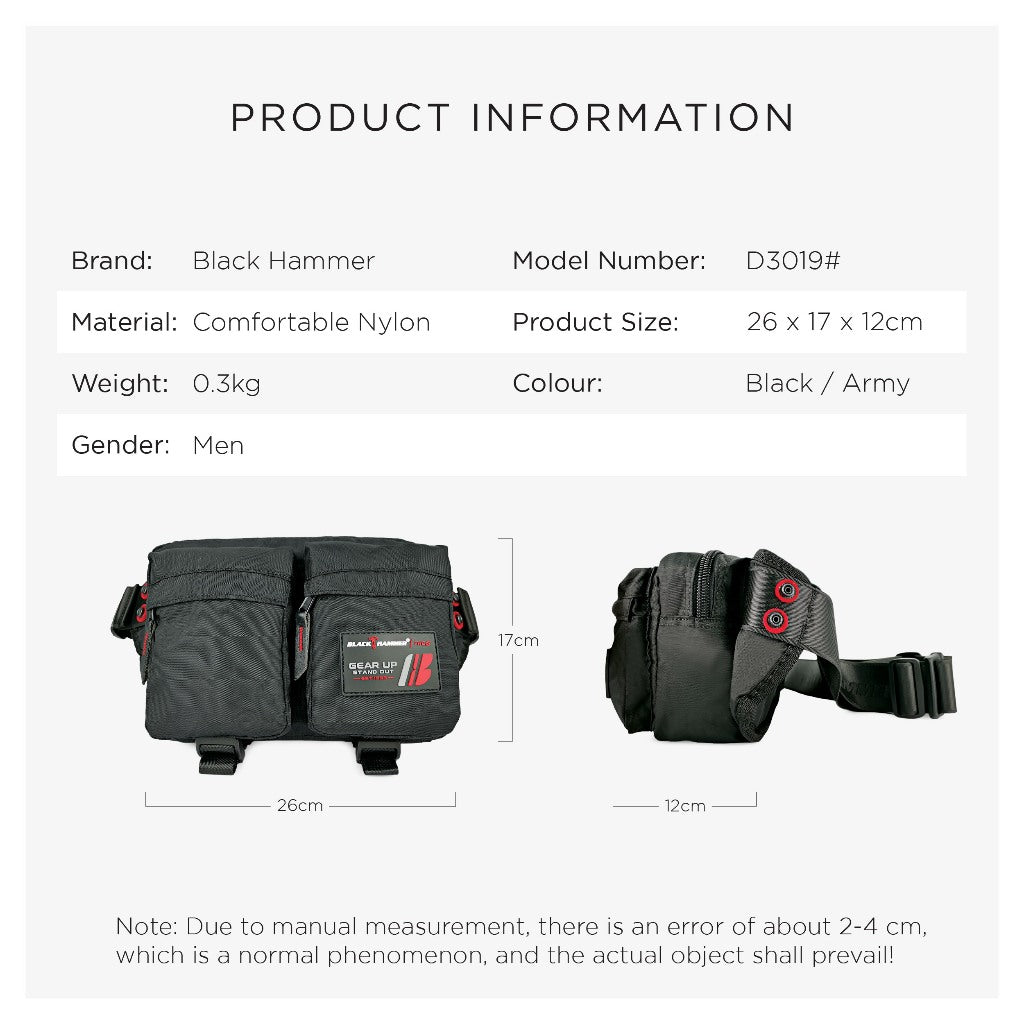 Black Hammer Men Waist Bag D3019