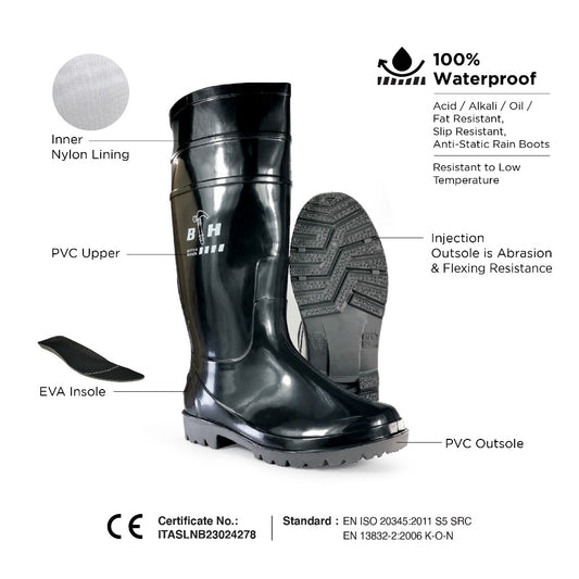 Black Hammer Safety Rain Boots 35cm BH(LL4)