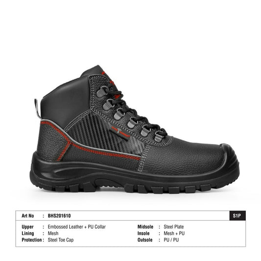 Black Hammer Men Mid Cut with Shoelace Safety Shoes BHS-201610