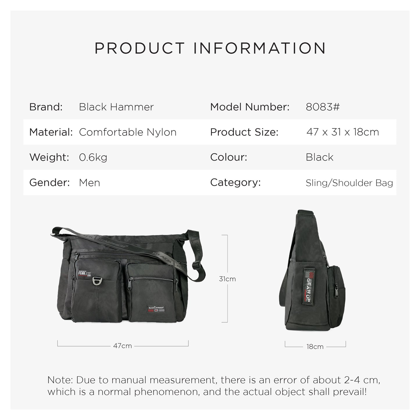 Black Hammer Men Shoulder Bag 8083