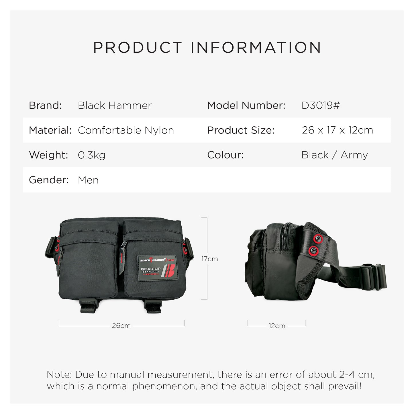Black Hammer Men Waist Bag D3019