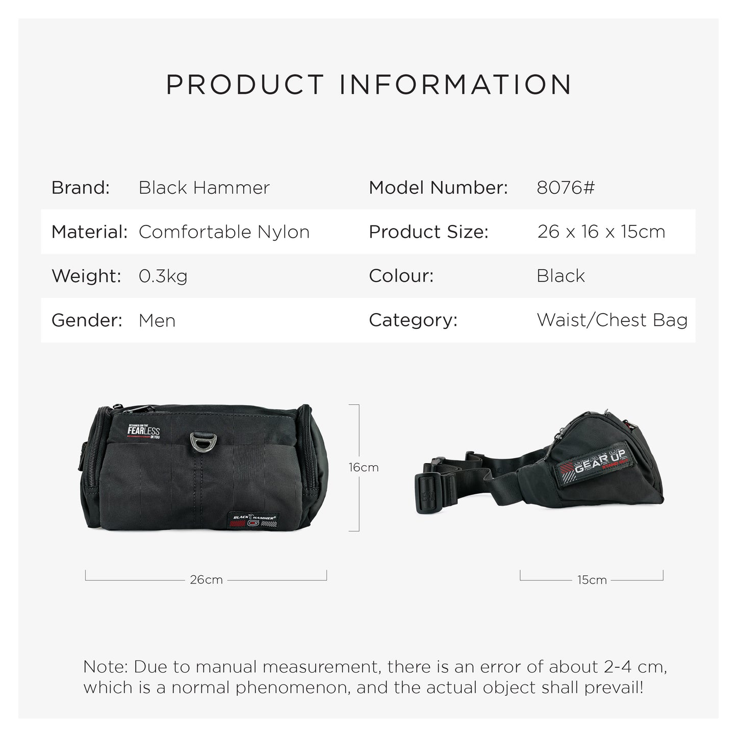 Black Hammer Men Waist Bag 8076