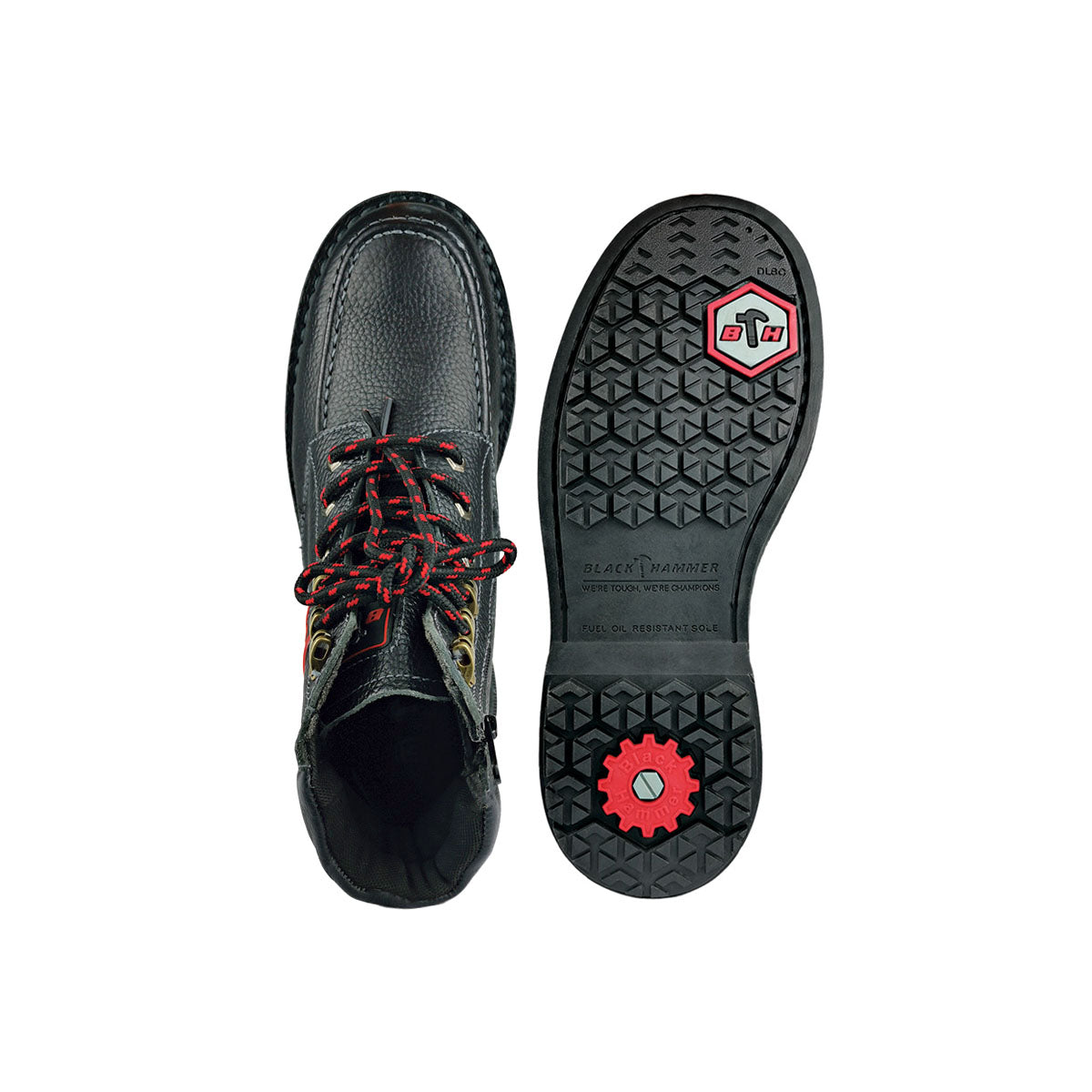 Black Hammer Men Mid Cut with Shoelace Safety Shoe BHS-26619 - BLACK SAFE OUTLET
