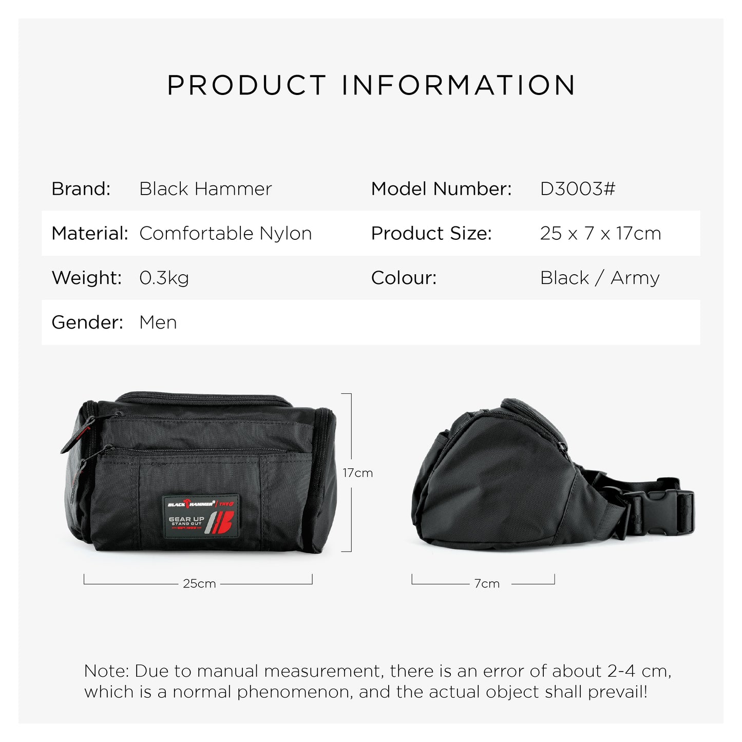 Black Hammer Men Waist Bag D3003