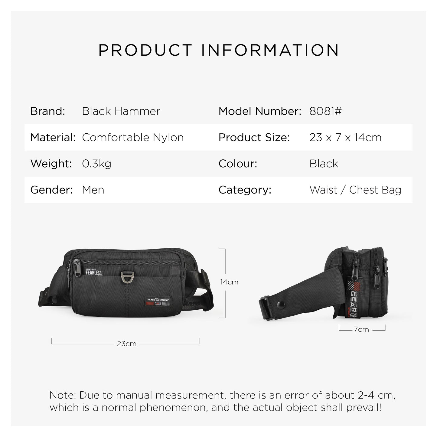 Black Hammer Men Waist Bag 8081