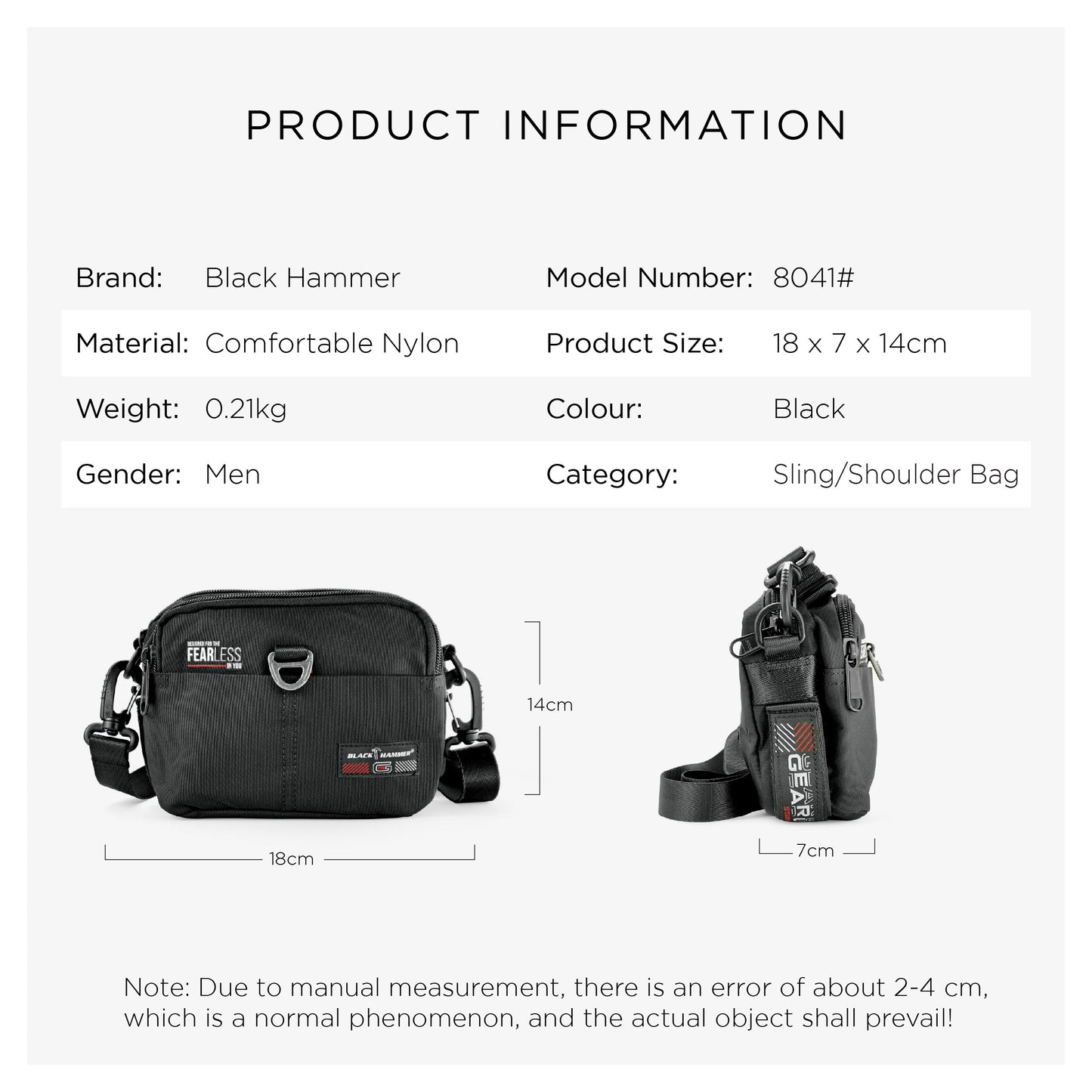 Black Hammer Men Waist Bag 8041