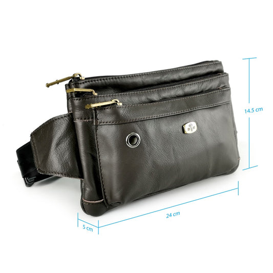 Black Hammer Men Genuine Leather Waist Bag RG9803 - BLACK SAFE OUTLET