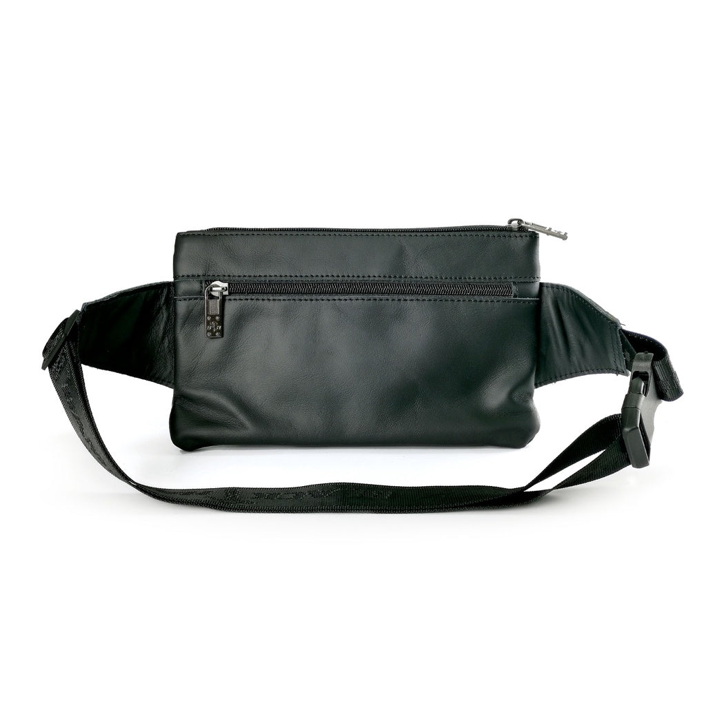Black Hammer Men Genuine Leather Waist Bag RG9803 - BLACK SAFE OUTLET