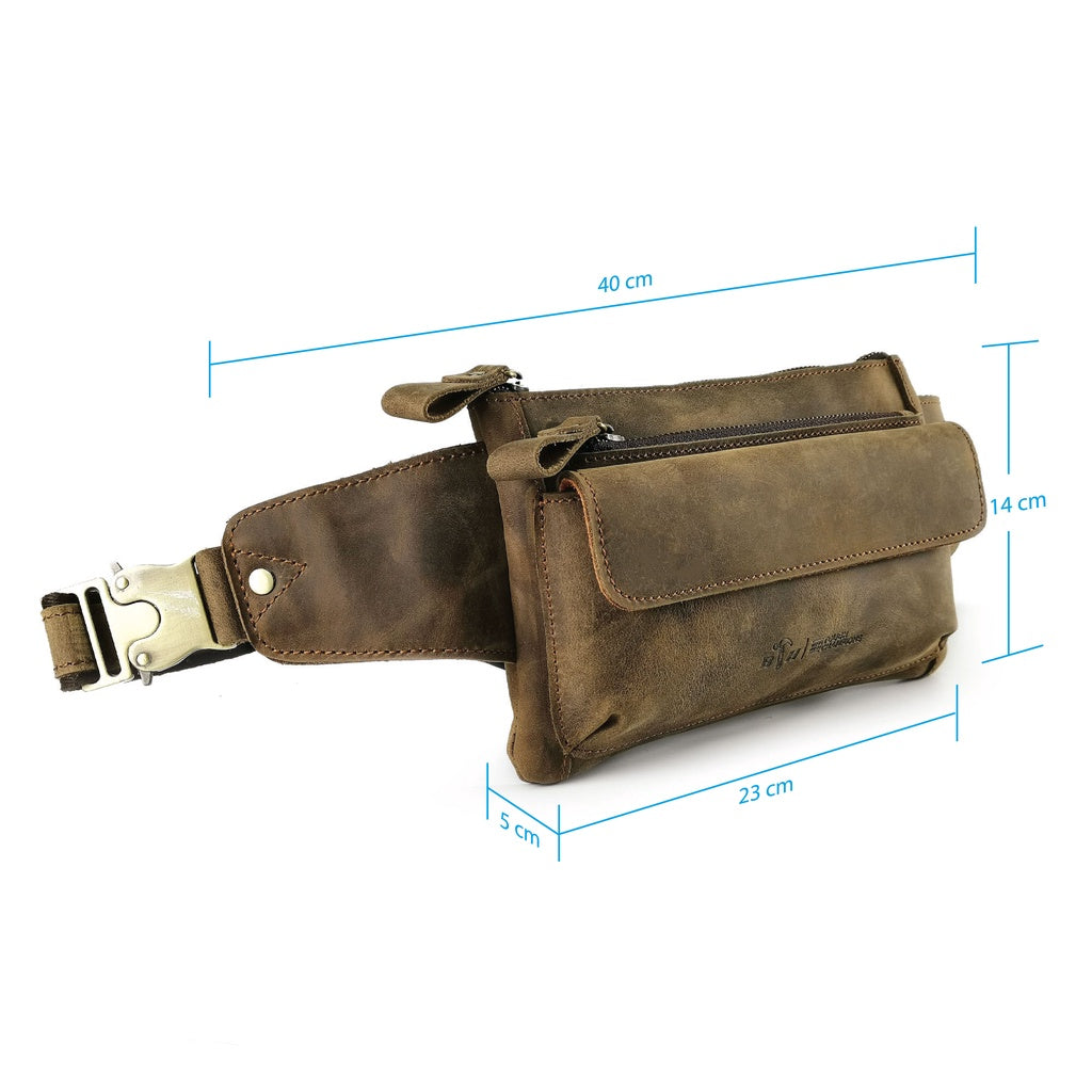 Men Genuine Leather Waist Bag H200404 - BLACK SAFE OUTLET