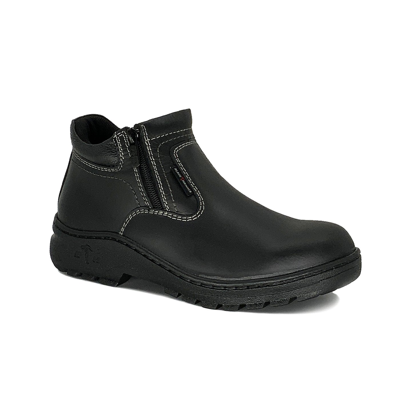 Black Hammer Mid Cut Double Zip Safety Shoes Genuine Leather Oil Resistant Nail Proof