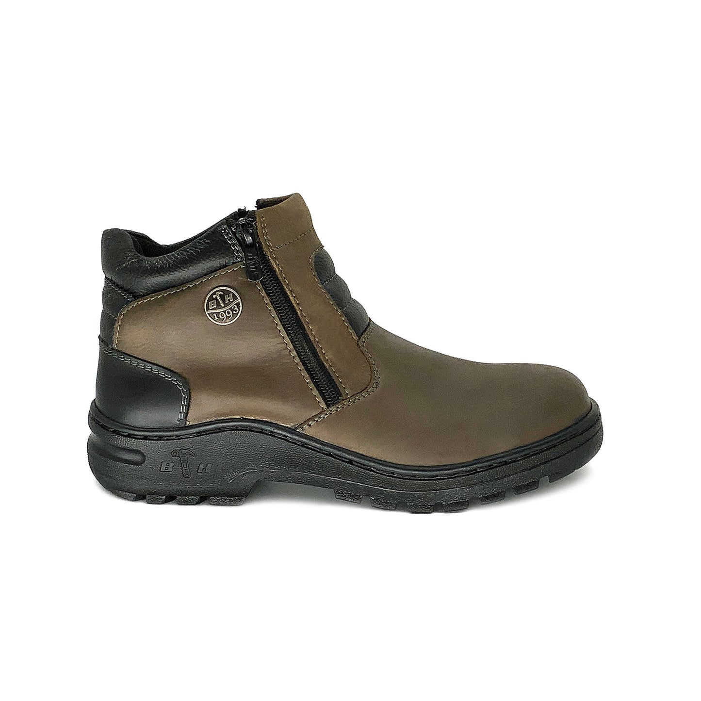 Black Hammer Mid Cut Double Zip Safety Shoes Genuine Leather Oil Resitant Nail proof work boots
