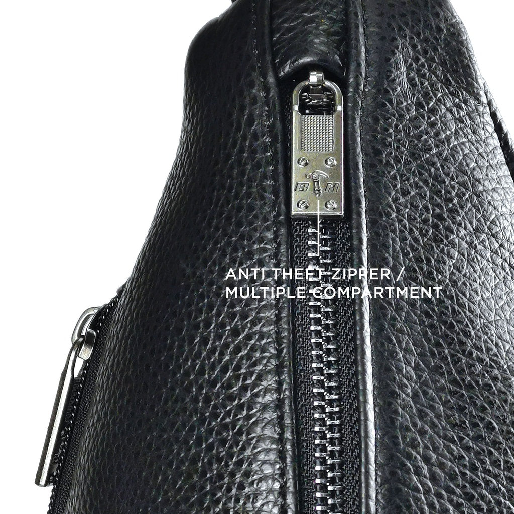 Black Hammer Men Genuine Leather Chest Bag RG8028 - BLACK SAFE OUTLET