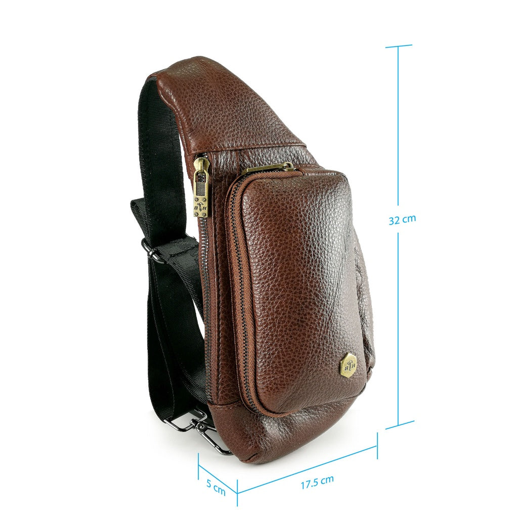 Black Hammer Men Genuine Leather Chest Bag RG711 - BLACK SAFE OUTLET