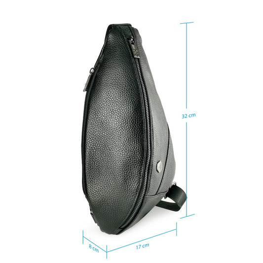 Black Hammer Men Genuine Leather Chest Bag RG8028 - BLACK SAFE OUTLET