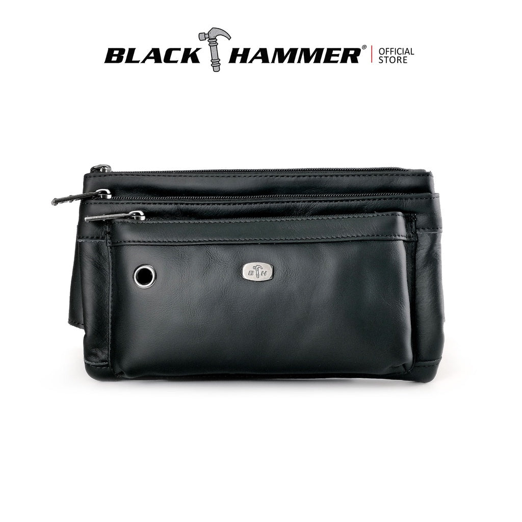 Black Hammer Men Genuine Leather Waist Bag RG9803 - BLACK SAFE OUTLET