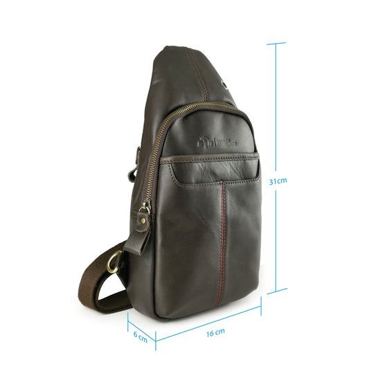 Black Hammer Men Genuine Leather Chest Bag H15609A - BLACK SAFE OUTLET