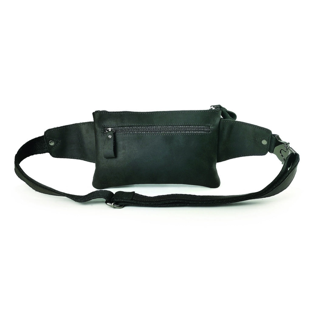 Men Genuine Leather Waist Bag H200404 - BLACK SAFE OUTLET