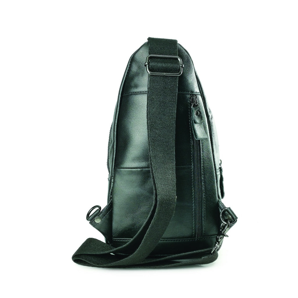 Black Hammer Men Genuine Leather Chest Bag H15609A - BLACK SAFE OUTLET
