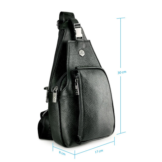 Black Hammer Men Genuine Leather Chest Bag RG8022 - BLACK SAFE OUTLET