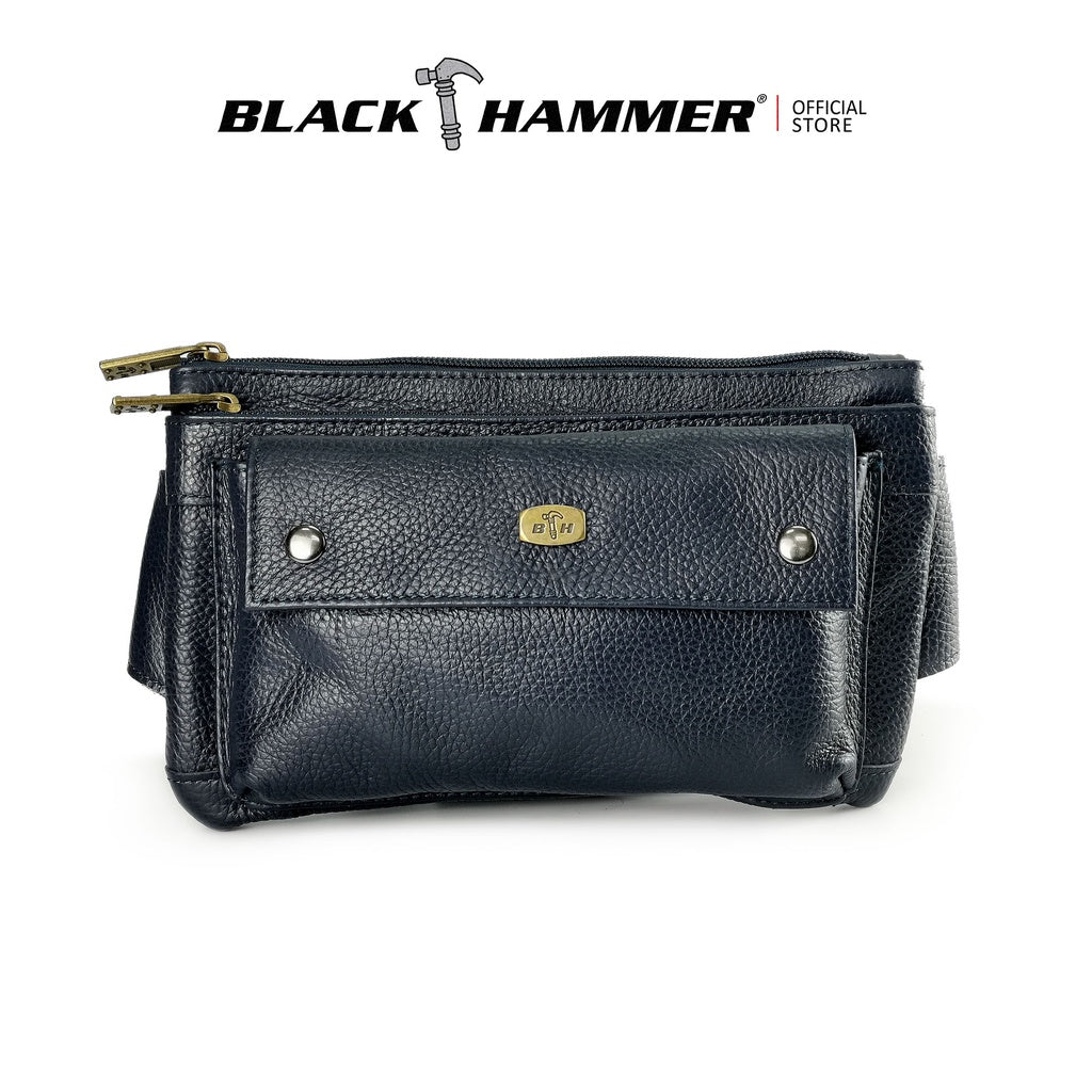 Black Hammer Men Genuine Leather Waist Bag RG9806 - BLACK SAFE OUTLET