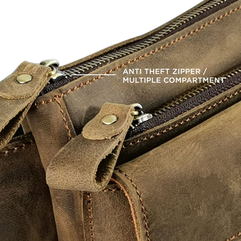 Men Genuine Leather Waist Bag H200404 - BLACK SAFE OUTLET