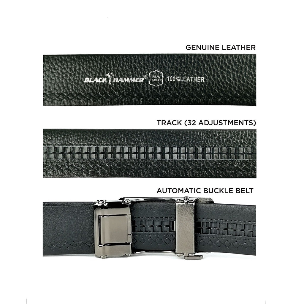 Black Hammer Men Genuine Full Leather Automatic Buckle Belt RG9xx