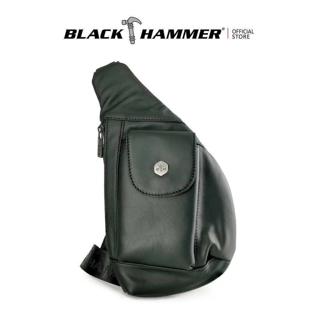 Black Hammer Men Genuine Leather Chest Bag RG712 - BLACK SAFE OUTLET
