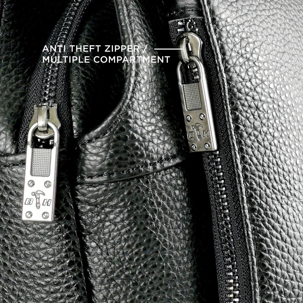 Black Hammer Men Genuine Leather Chest Bag RG8022 - BLACK SAFE OUTLET