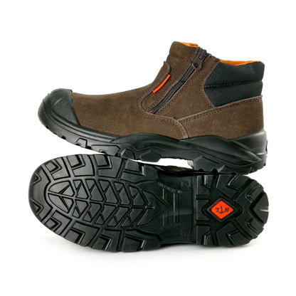 Hammerland Men Mid Cut with Double Zip Safety Shoes Black/Brown HAM-3002 GK