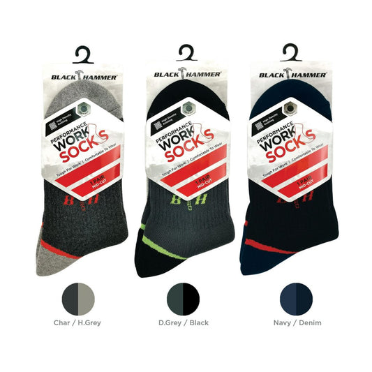 Black Hammer Heavy Duty Men Socks ST00207 - BLACK SAFE OUTLET