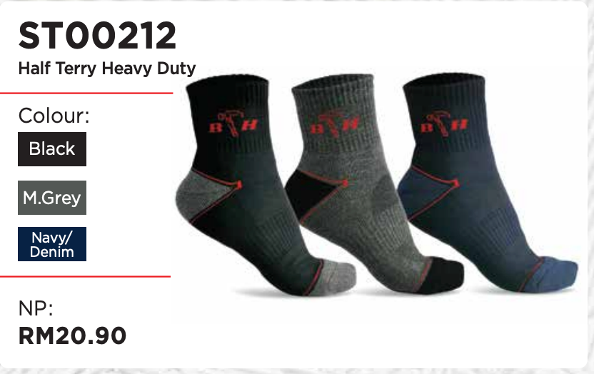 ST00212 Half Terry Heavy Duty Socks - BLACK SAFE OUTLET