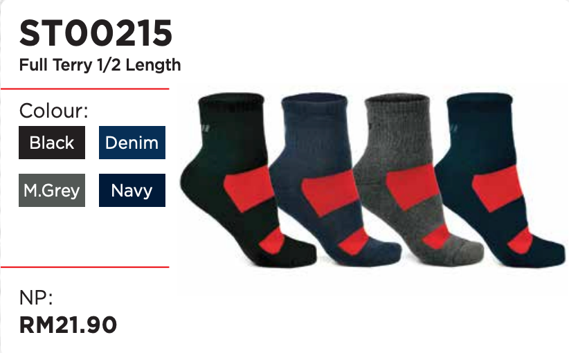 ST00215 Full Terry 1/2 Length Socks - BLACK SAFE OUTLET